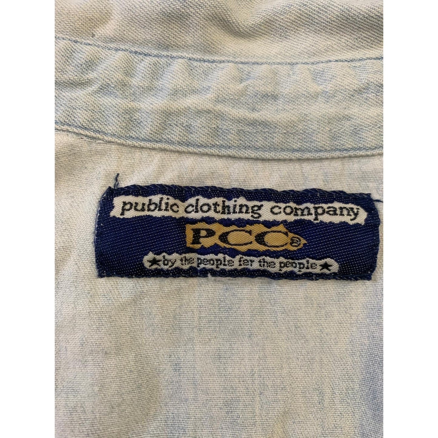 PCC Men's Vintage Denim Shirt Light Wash Button Down Long Sleeve