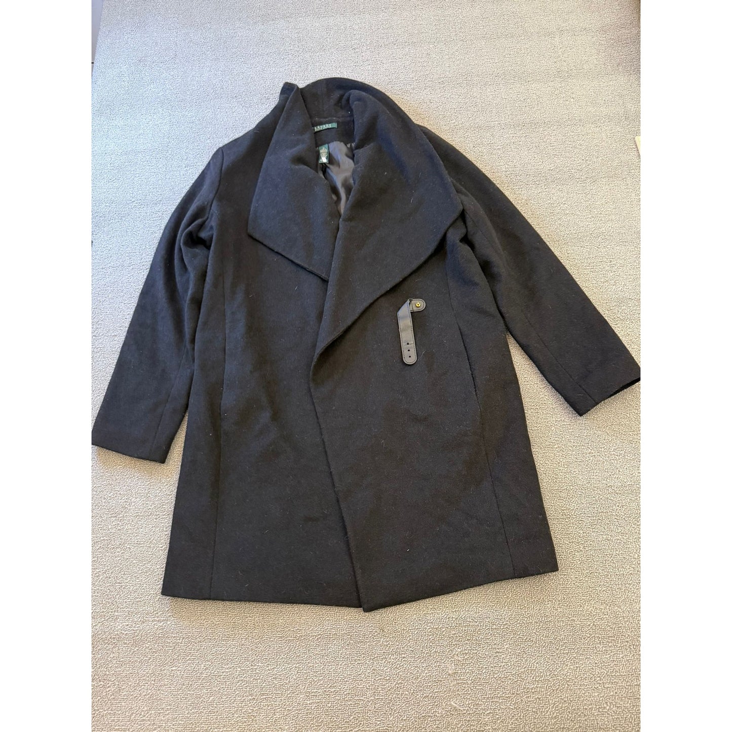Lauren Ralph Lauren Women's 12 Black Wool Blend Wrap Draped Coat