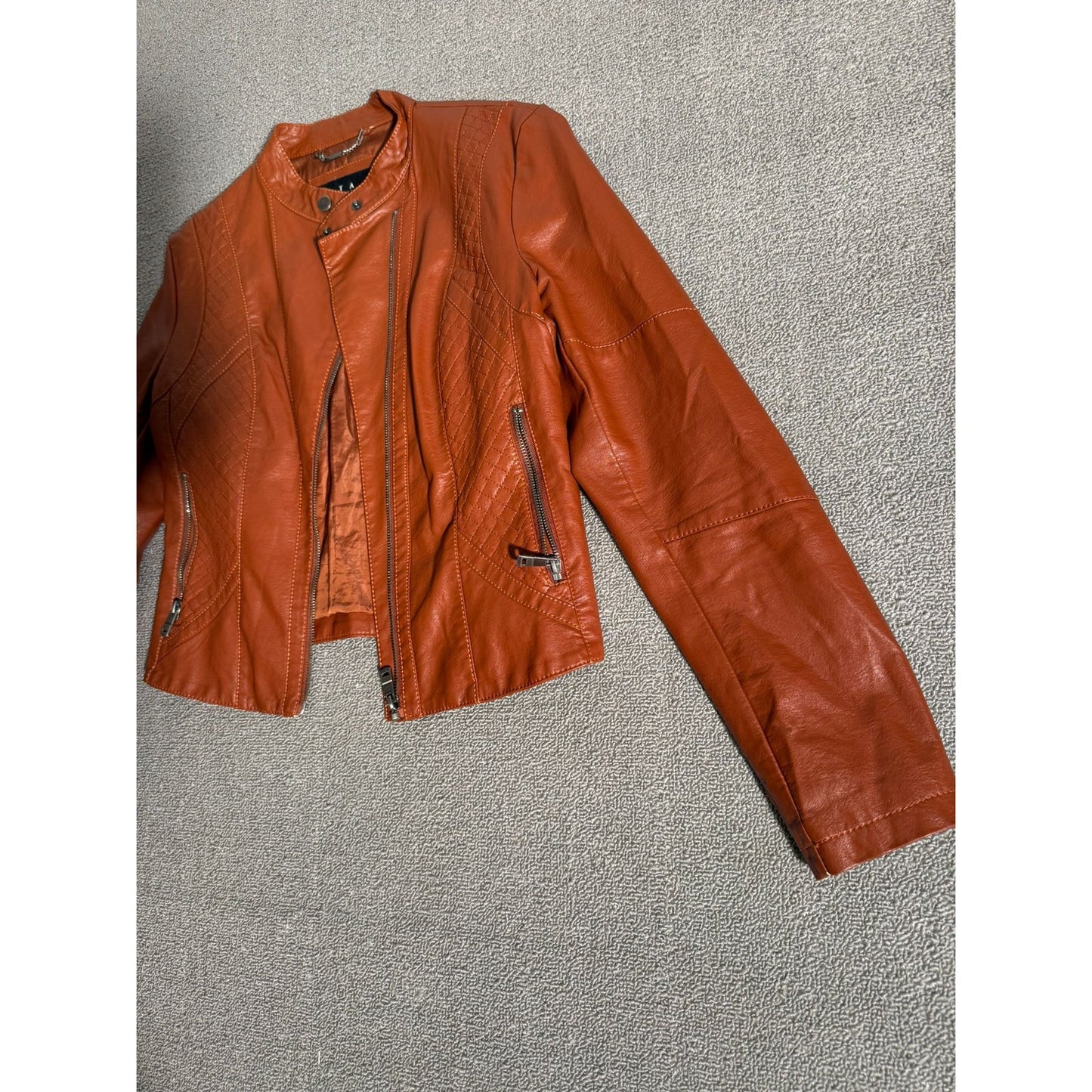 Coalition LA Quilted Faux Leather Moto Jacket Women Small Brown