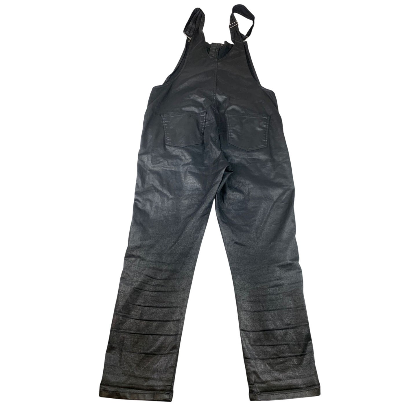 Current/Elliott Women's 3 Black Coated Denim Overalls Jumpsuit Pants