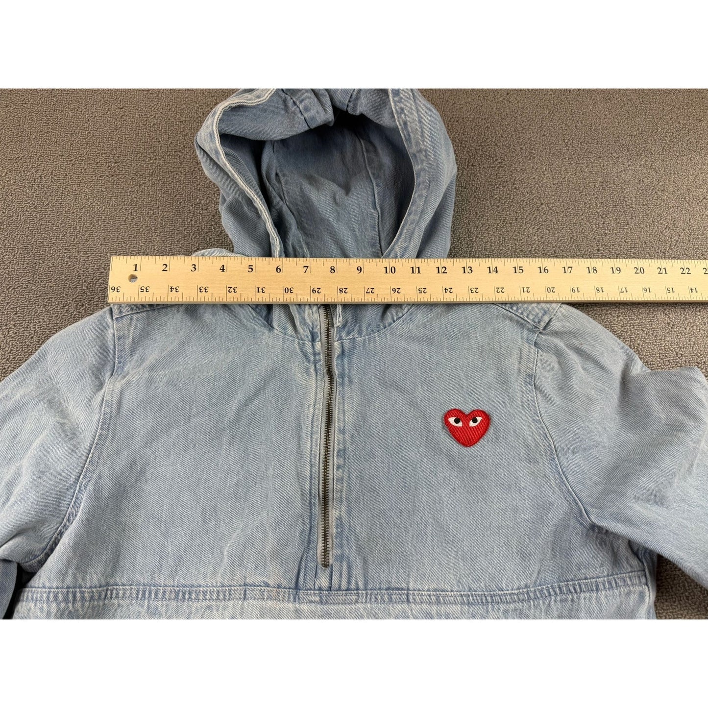 Cotton On Denim Anorak Men's Size Medium Light Wash Hooded DIY Heart Patch