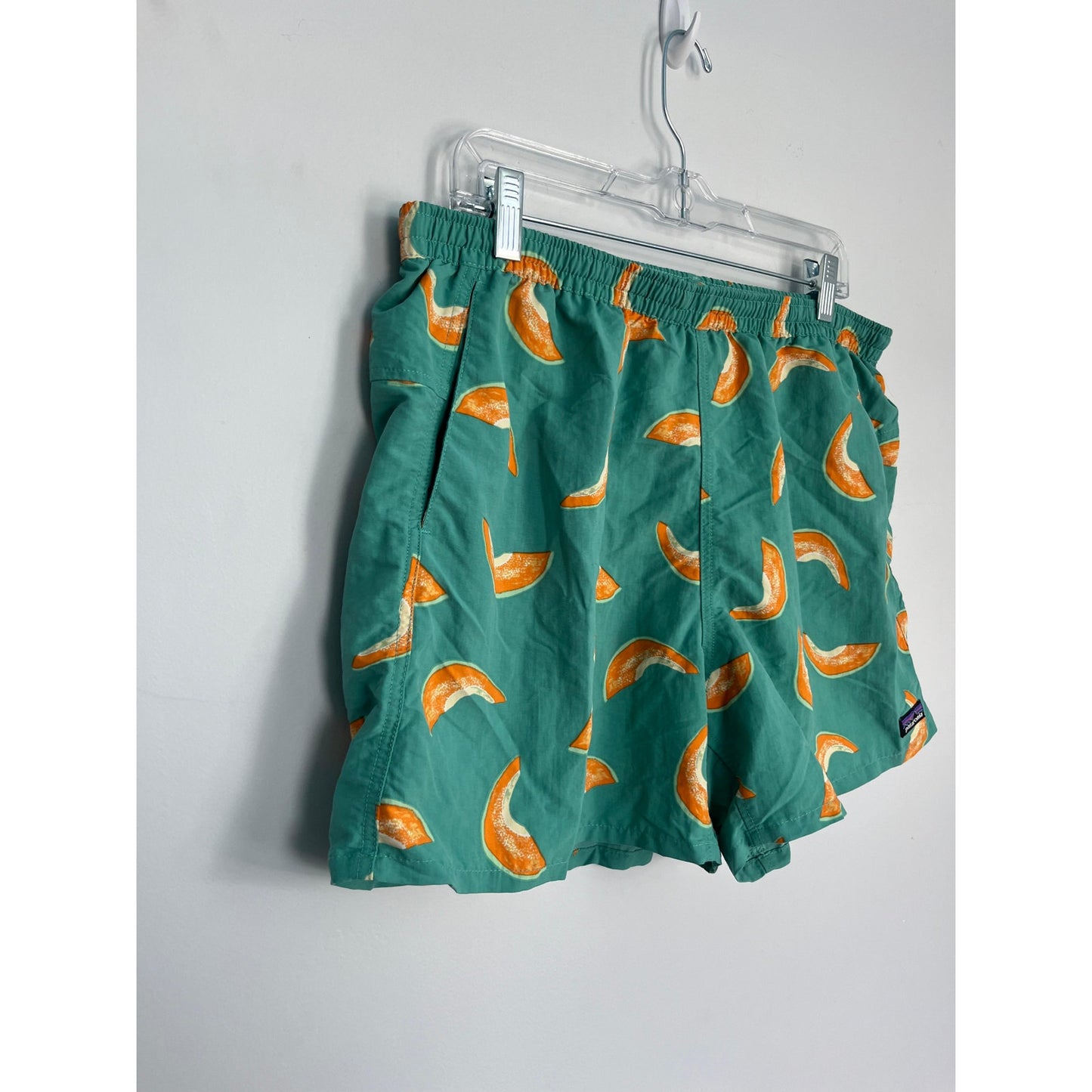 Patagonia Swim Trunks Women XL Green Orange Fruit Print Board Shorts