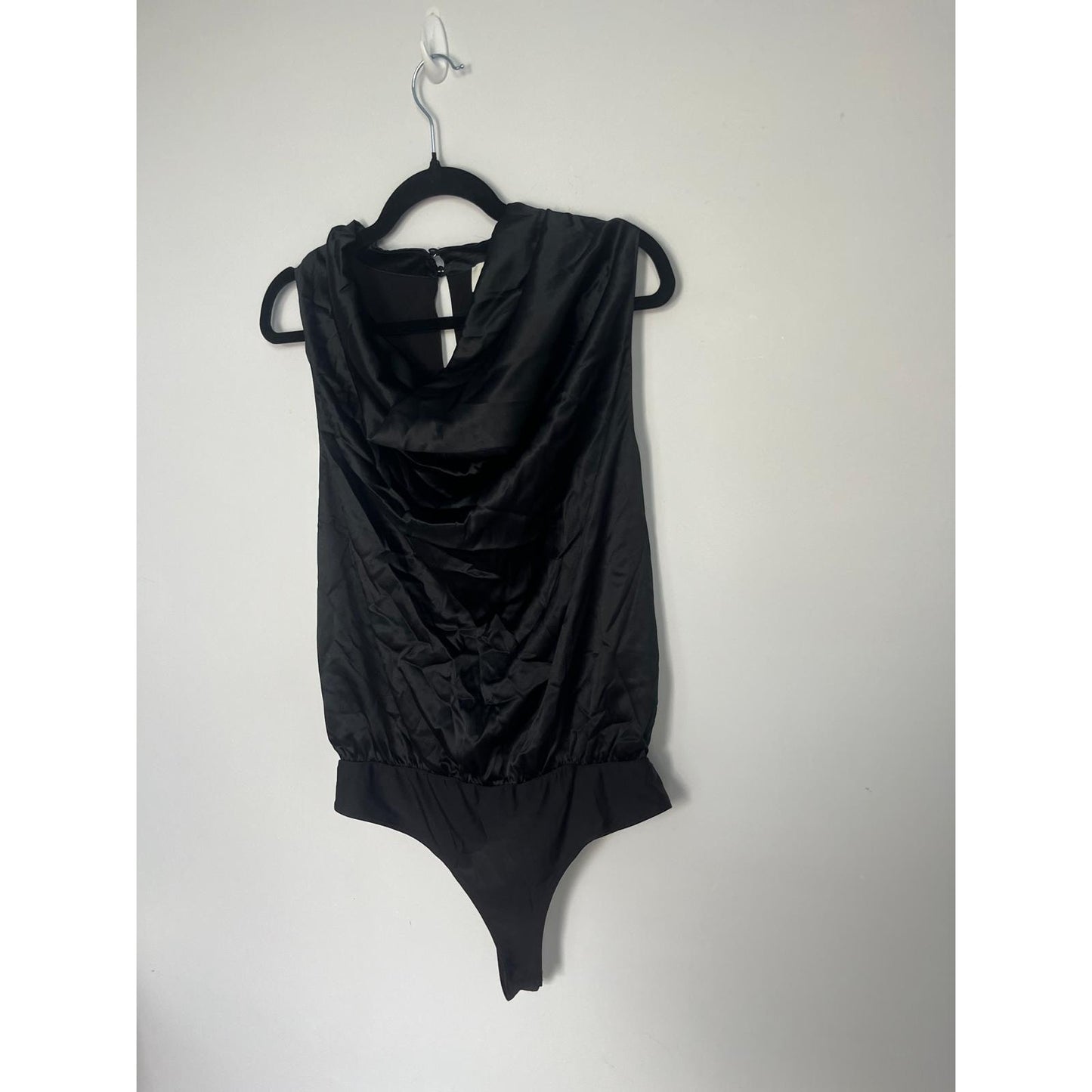 Cami NYC Black Bodysuit Women L Sleeveless Satin Thong Snap Back