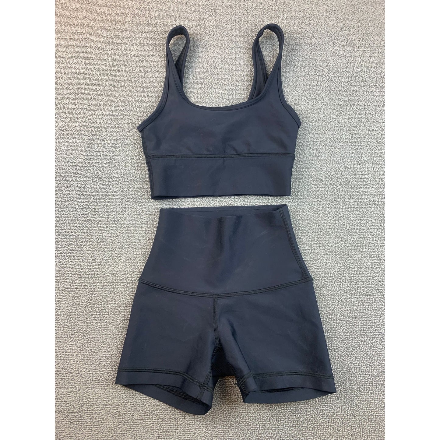 Aritzia TNA Women XXS Navy Blue Activewear Ribbed Ruched Sports Bra & Short Set