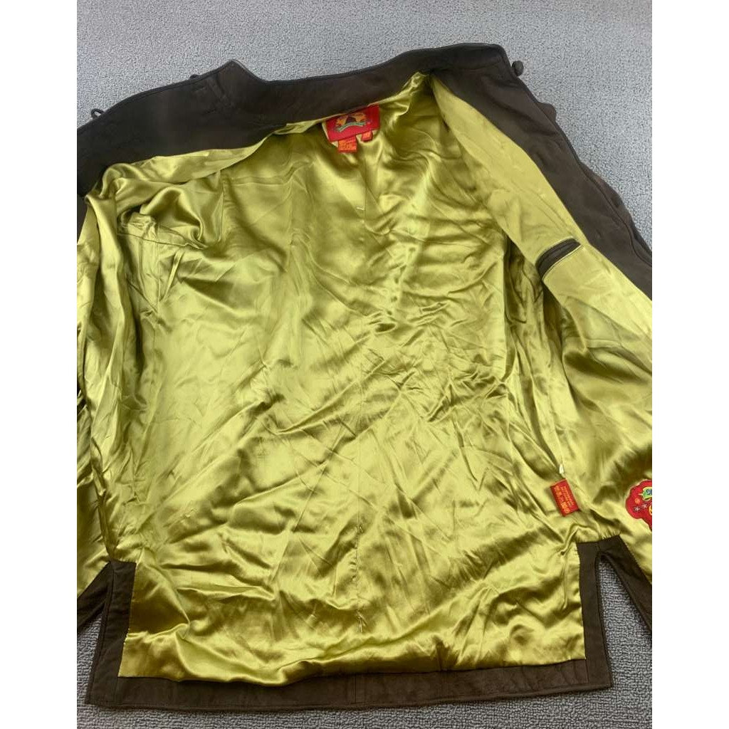 Shanghai Tang  Jacket Size 14 Brown 100% Suede Leather Silk Lining
