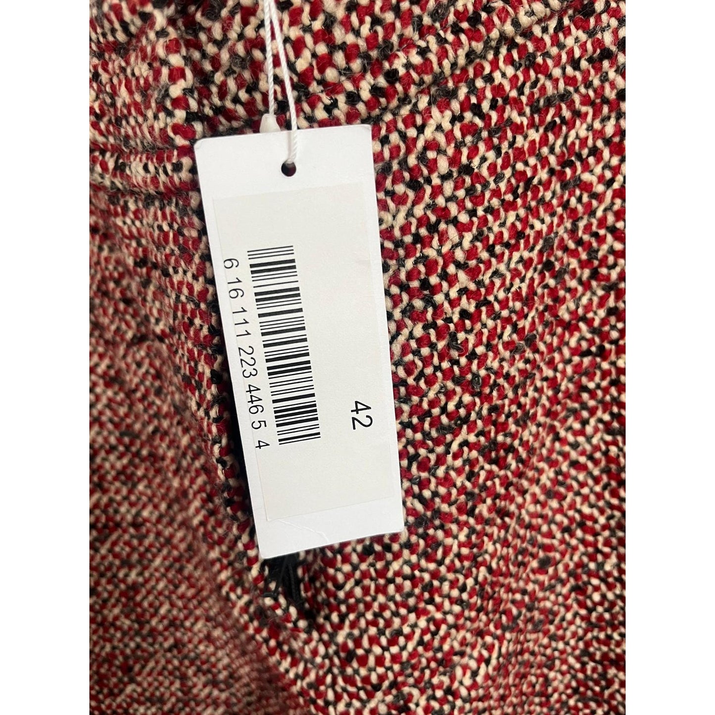 Cacharel Tweed Cropped Pants Women 42 Red Black Wool Blend Bouclé Trousers