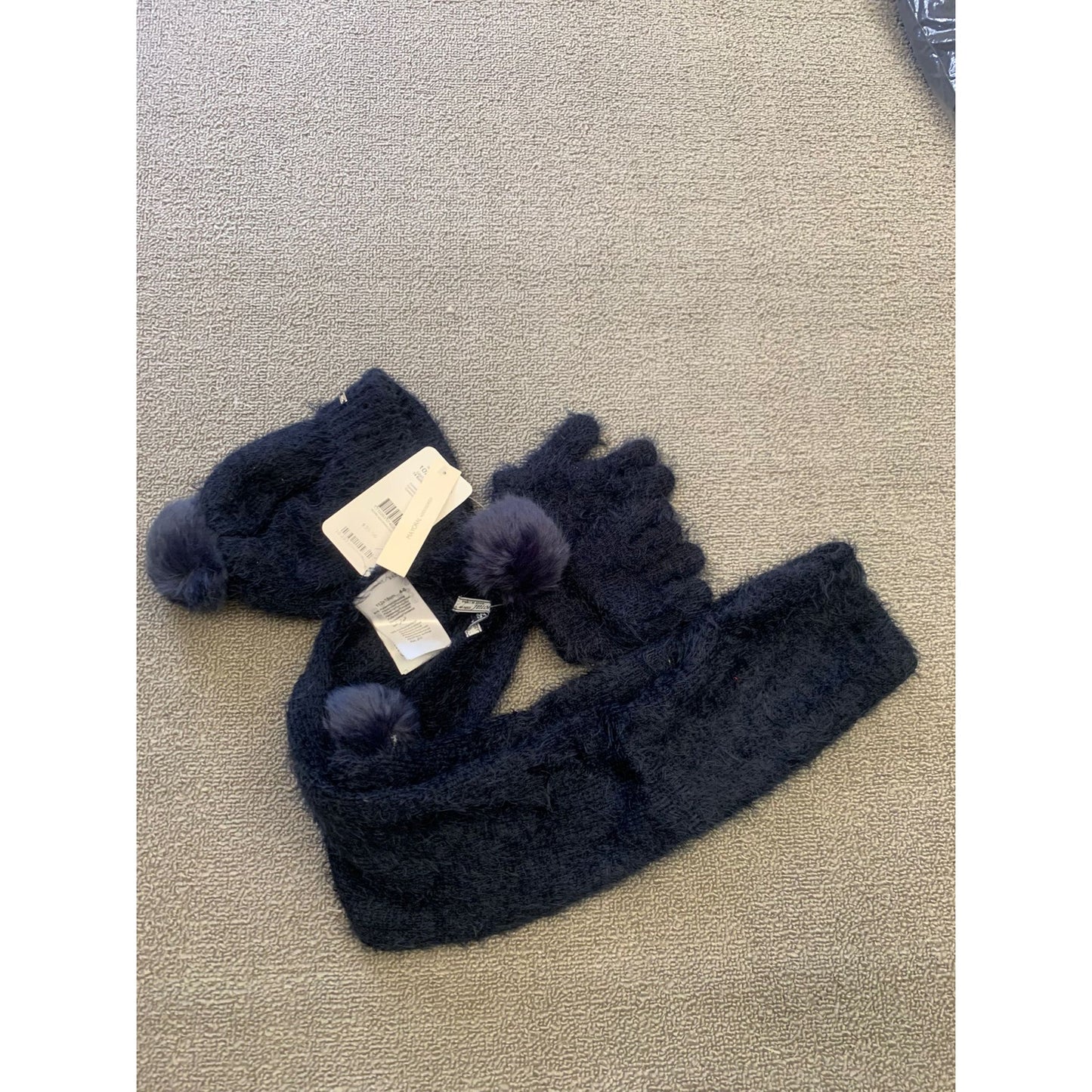 Mayoral Kids 4-6 Blue 3 in 1 Set Fuzzy Pompom Hat Scarf Mitten New