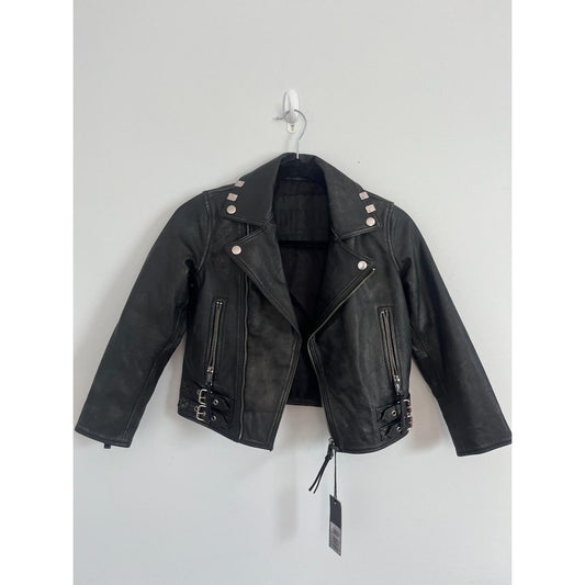 Diesel Moto Jacket Kids No Size Black Faux Leather Buckle Trim Biker Style