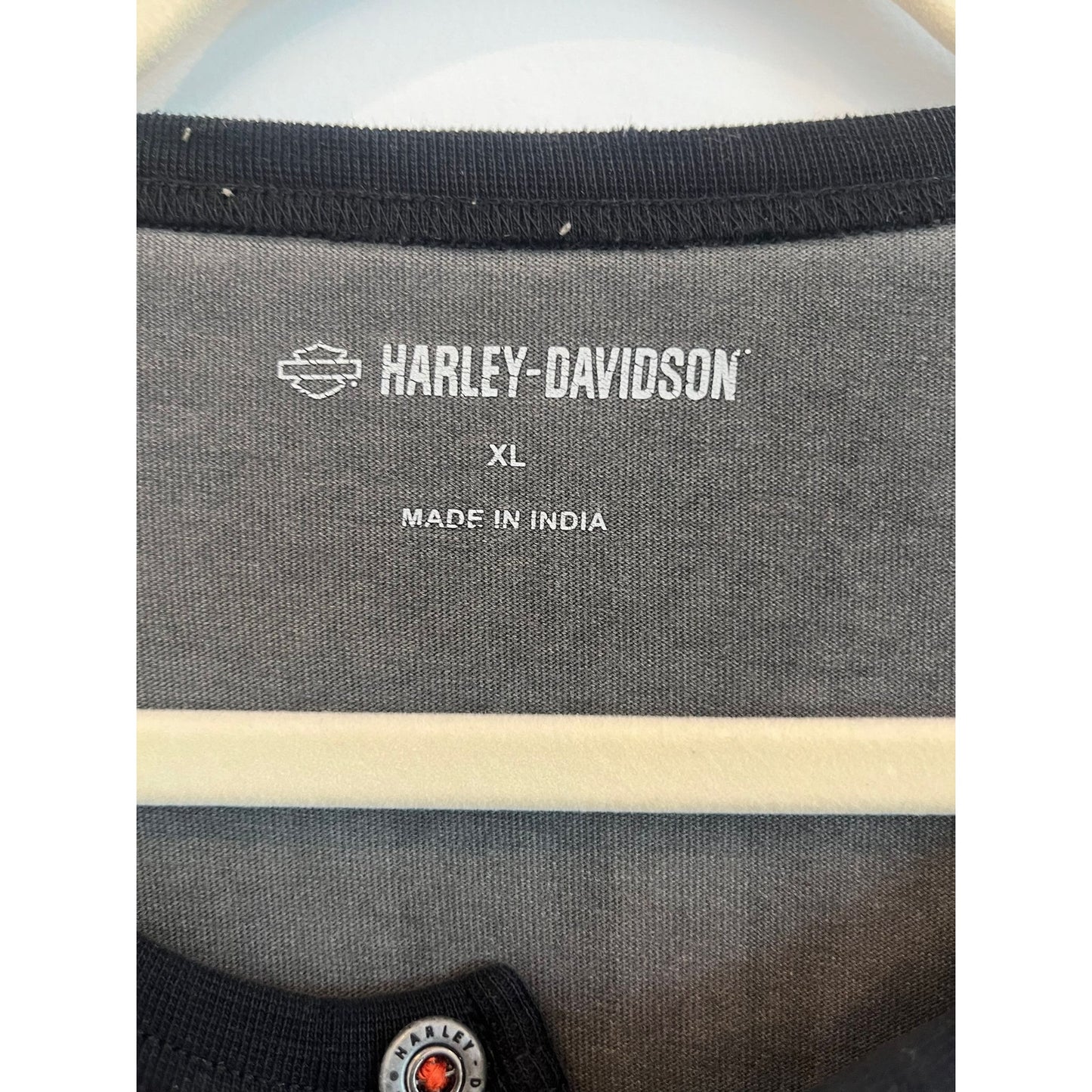 Harley Davidson Henley Shirt Men XL Gray Black Long Sleeve Logo Vintage Style