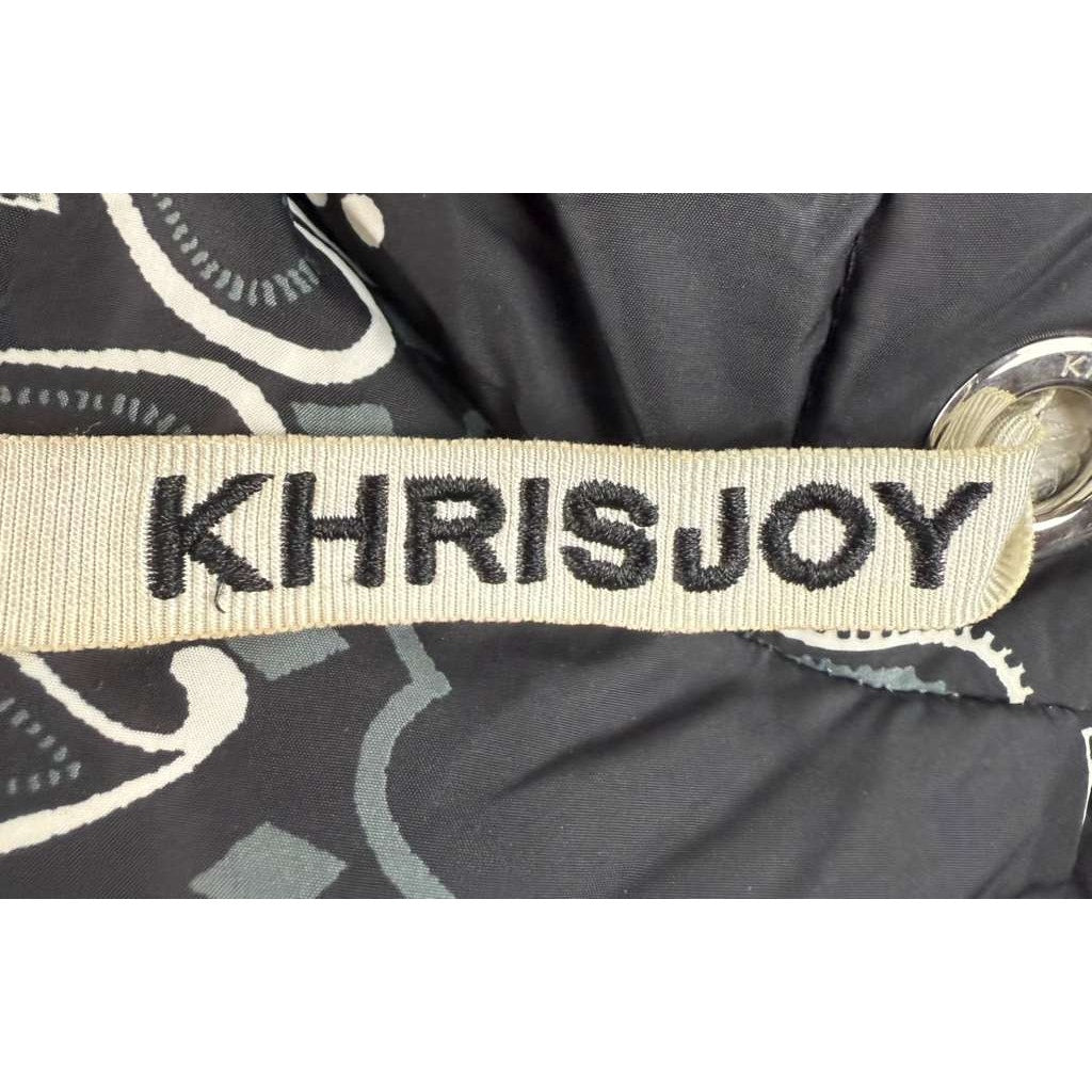 KHRISJOY Puffer Jacket Women 2(L) Black Down Hooded Bandana Print Italy Madede