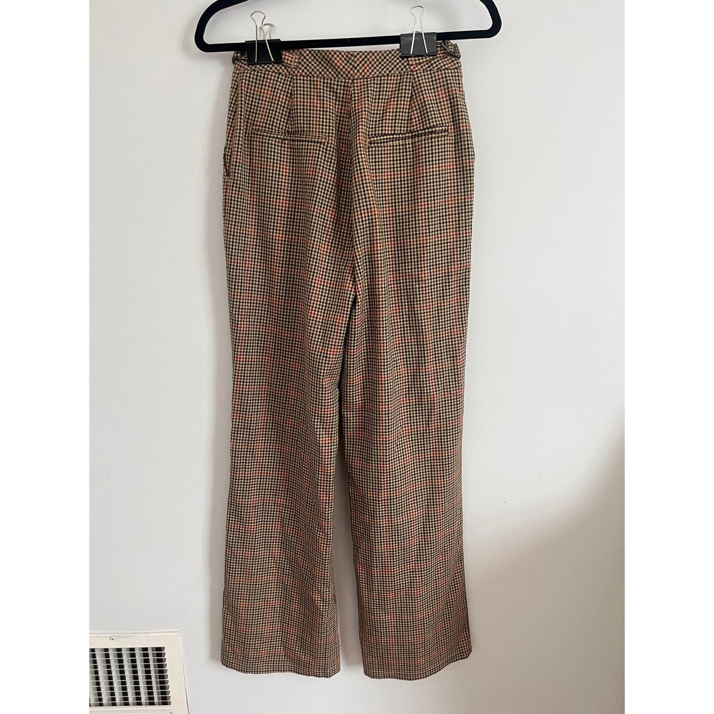 J Galt Plaid Trousers Women Size S Brown Red Straight Leg High Waist