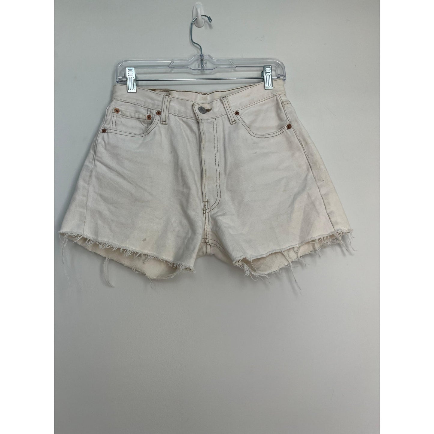 Levi's 501 Vintage Cutoff Shorts Women 30 White Denim High Rise Raw Hem