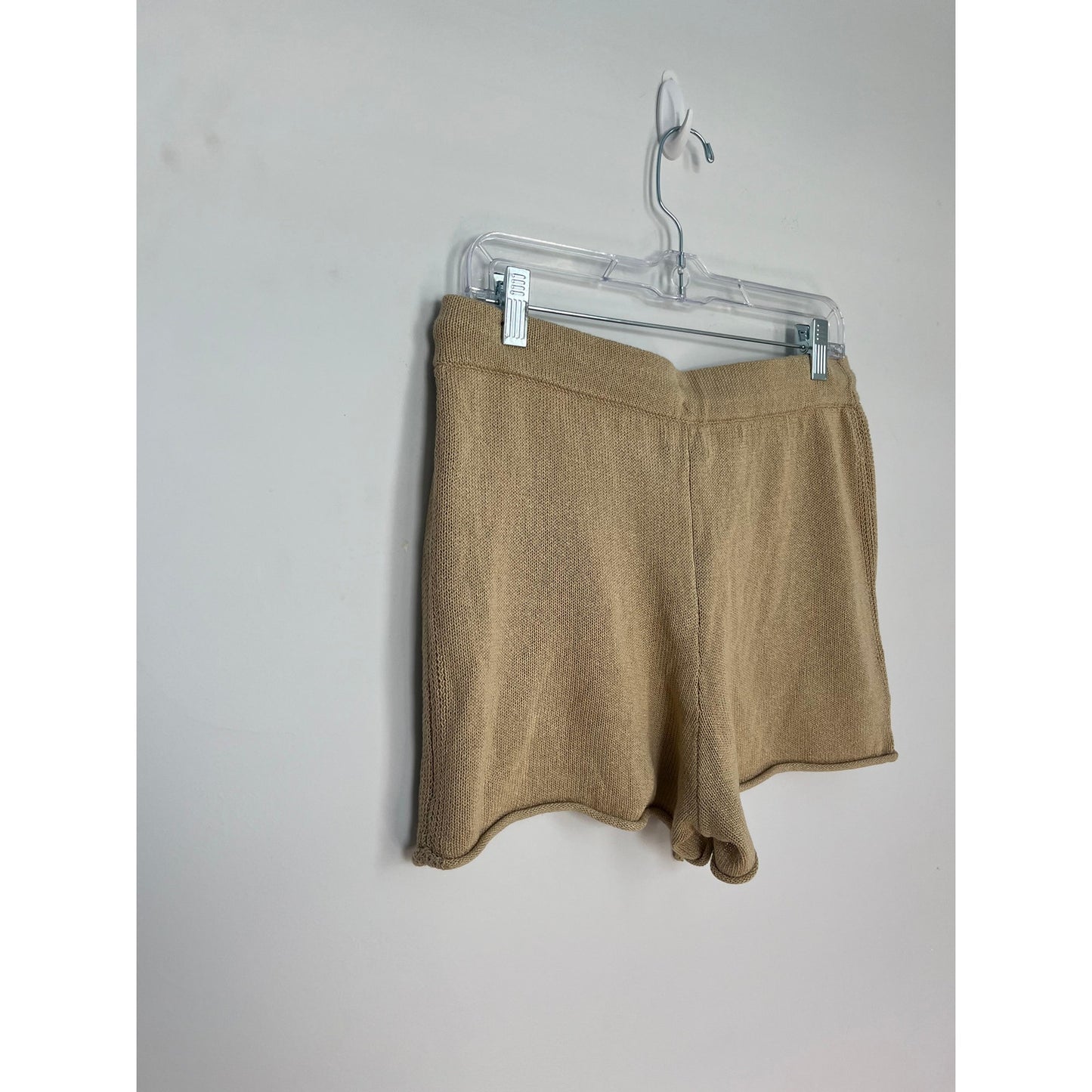Monrow Knit Lounge Shorts Women L Tan Drawstring Waist Casual Comfy