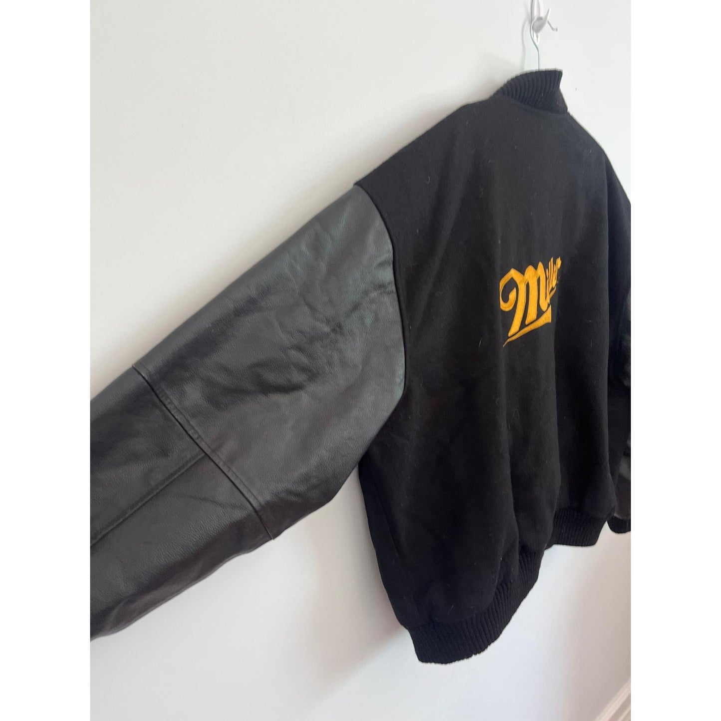 Burk's Bay Miller Varsity Jacket Men 2XL Black Wool Leather Bomber Coat