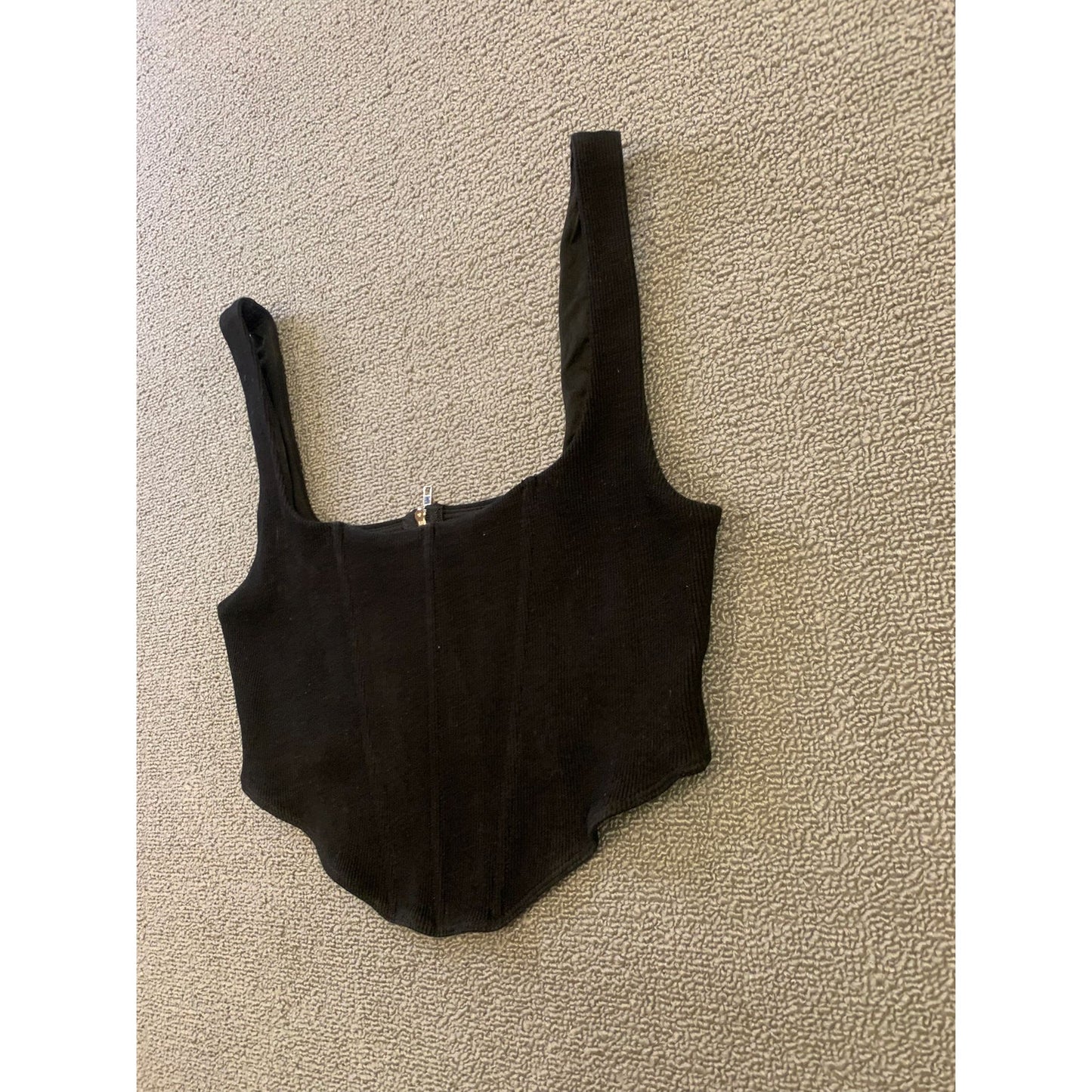 Princess Polly US 6 Women's Black Ribbed Square Corset Neck Tank Top