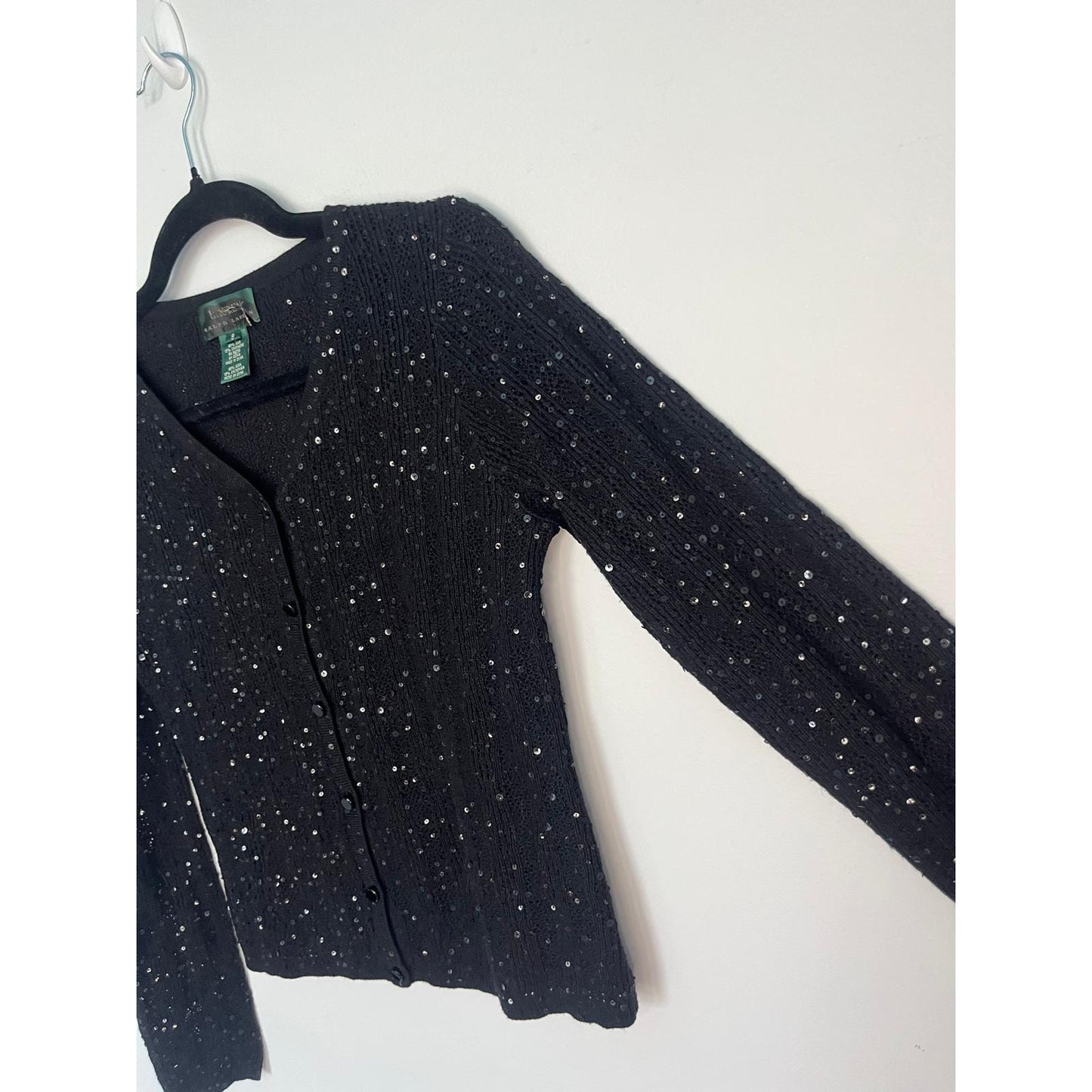 Lauren Ralph Lauren Sequin Cardigan Sweater Black Small Silk Cashmere Blend
