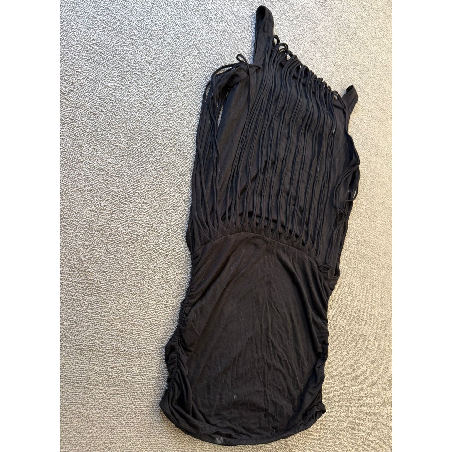 BCBG MAXAZRIA Womens Size XS Black Fringe Ruched Tank Top Boho Style