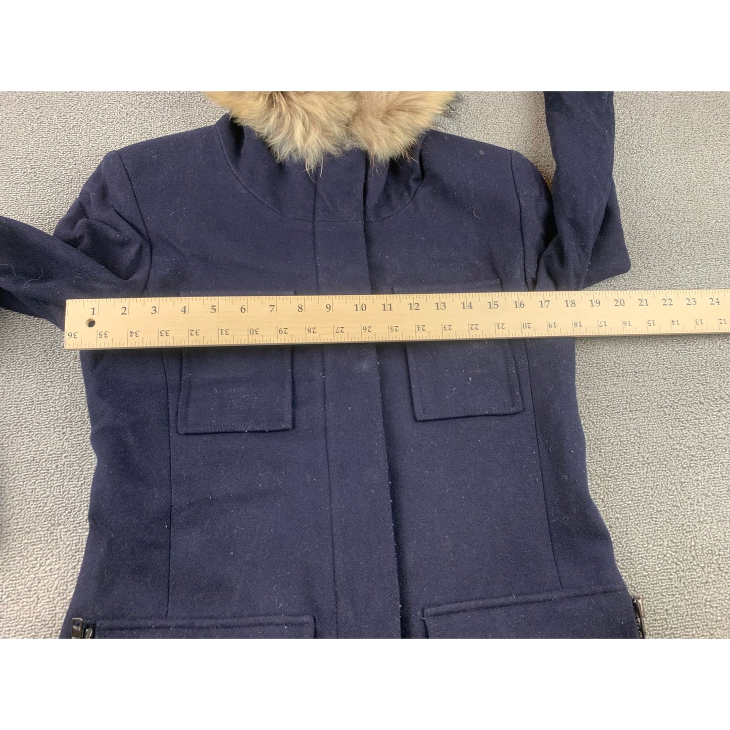 SAM Parka Women's Size Small Blue Jacket Wool Blend Real Fur Hood