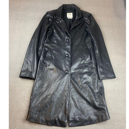 Abercrombie and Fitch Vegan Leather Coat Womens XS Black Longline 3 Button