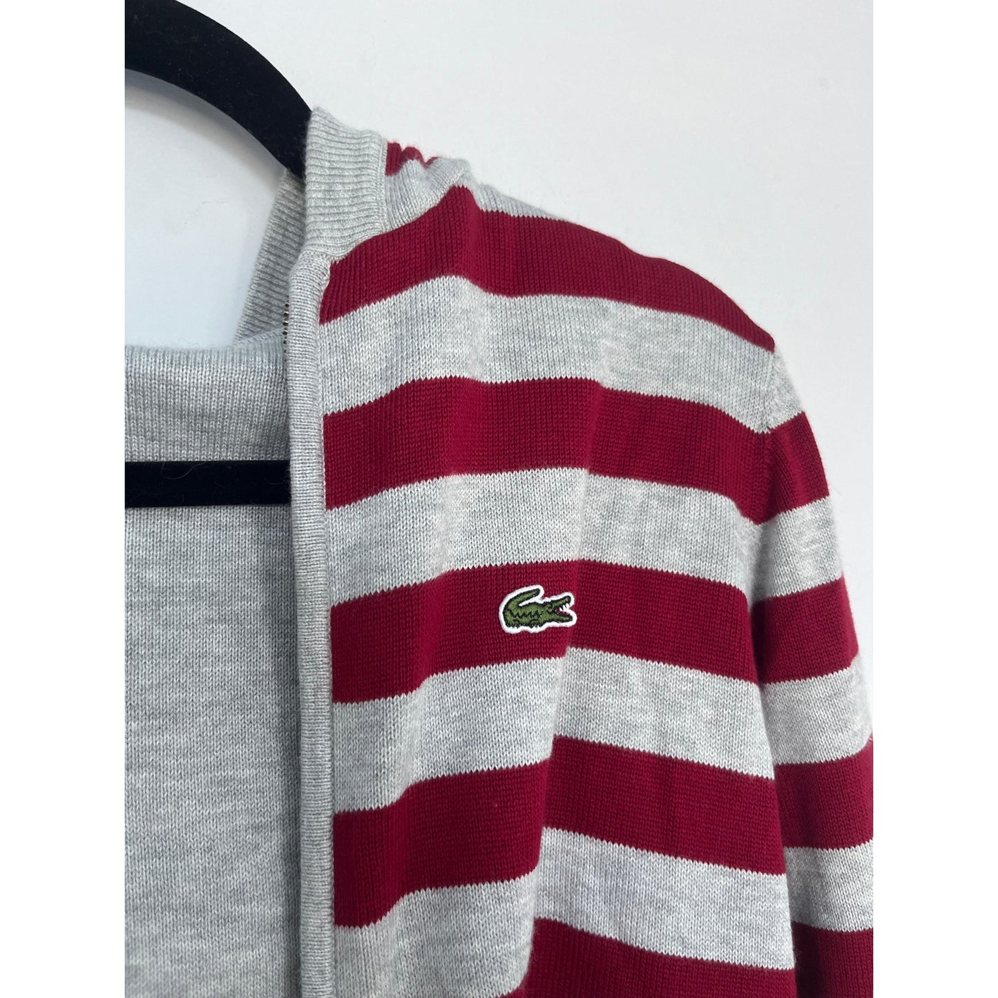 Lacoste Zip Hoodie Teen/Boy Size 12 Grey Red Cropped Cotton Blend Lightweight