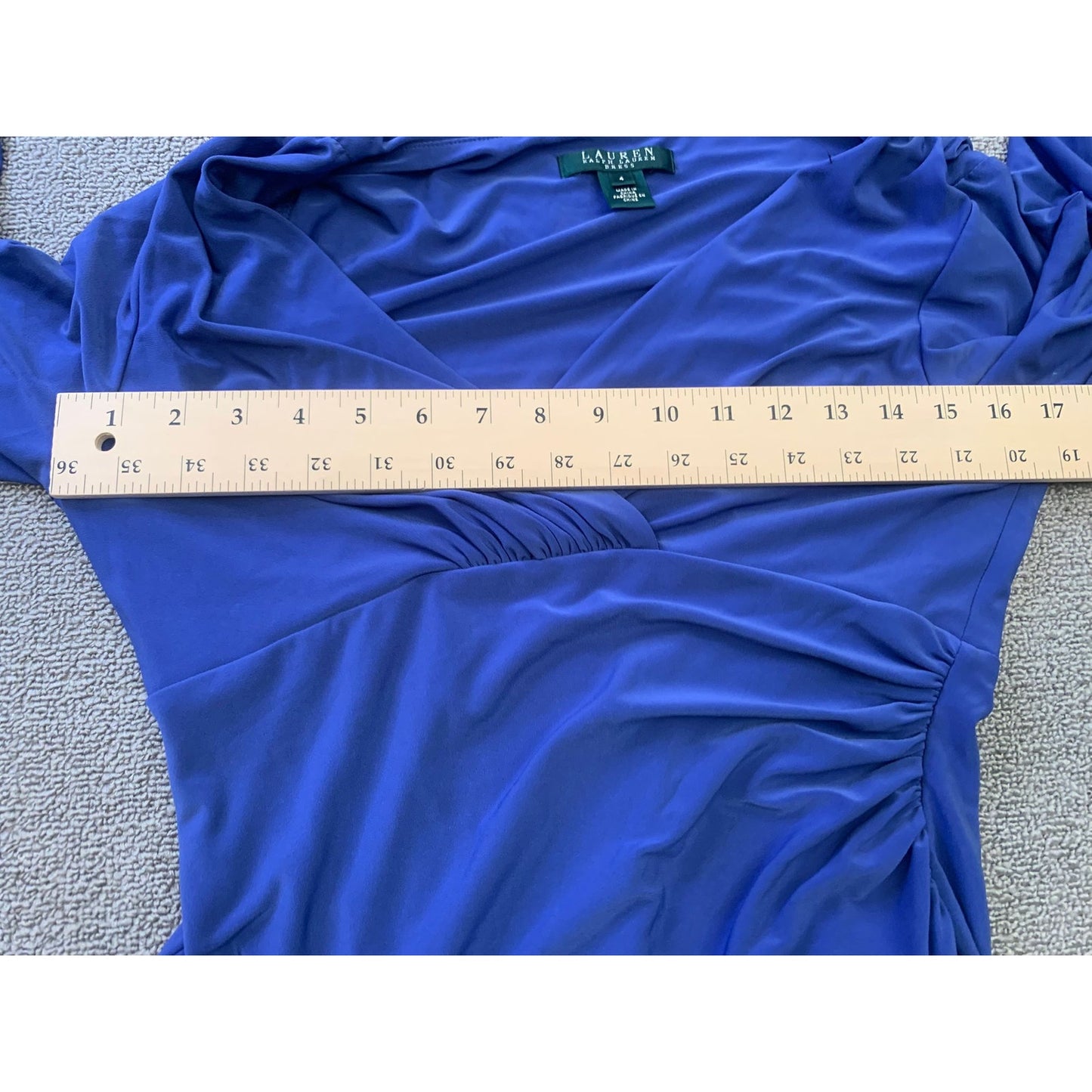 Lauren Ralph Lauren Elsie Dress Blue Size 4 Sleeve Surplice Neck Stretch