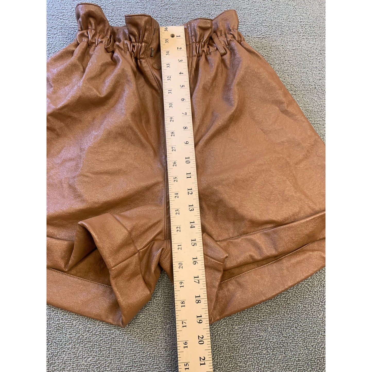 Ronny Kobo Women Large Brown Faux Leather Paperbag Shorts
