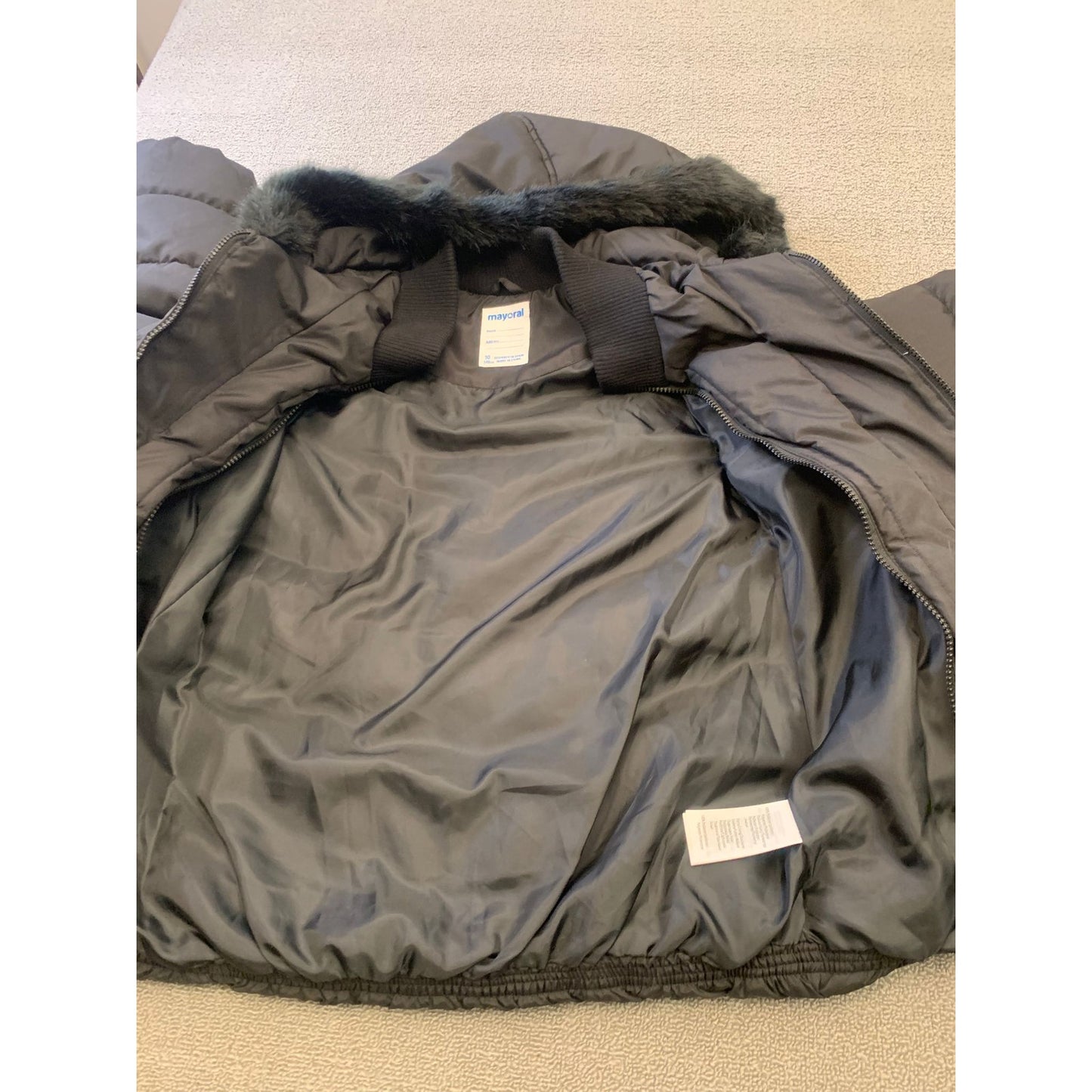 Mayoral Girl's Size 10 Black Hooded Puffer Jacket With Faux Fur
