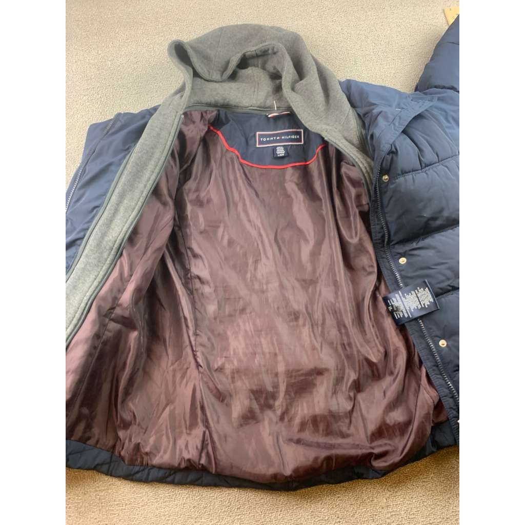 Tommy Hilfiger Women Size Large Puffer Jacket Hooded Lightweight Blue
