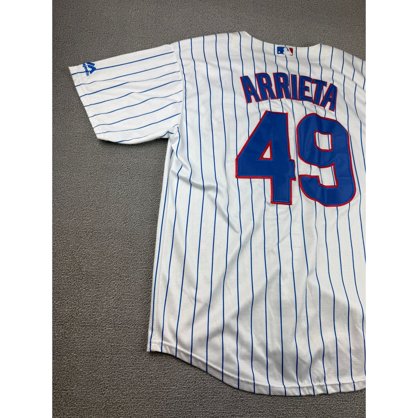 Majestic Chicago Cubs CoolBase Pinstripe Jake Arrieta #49 Baseball Jersey Size M