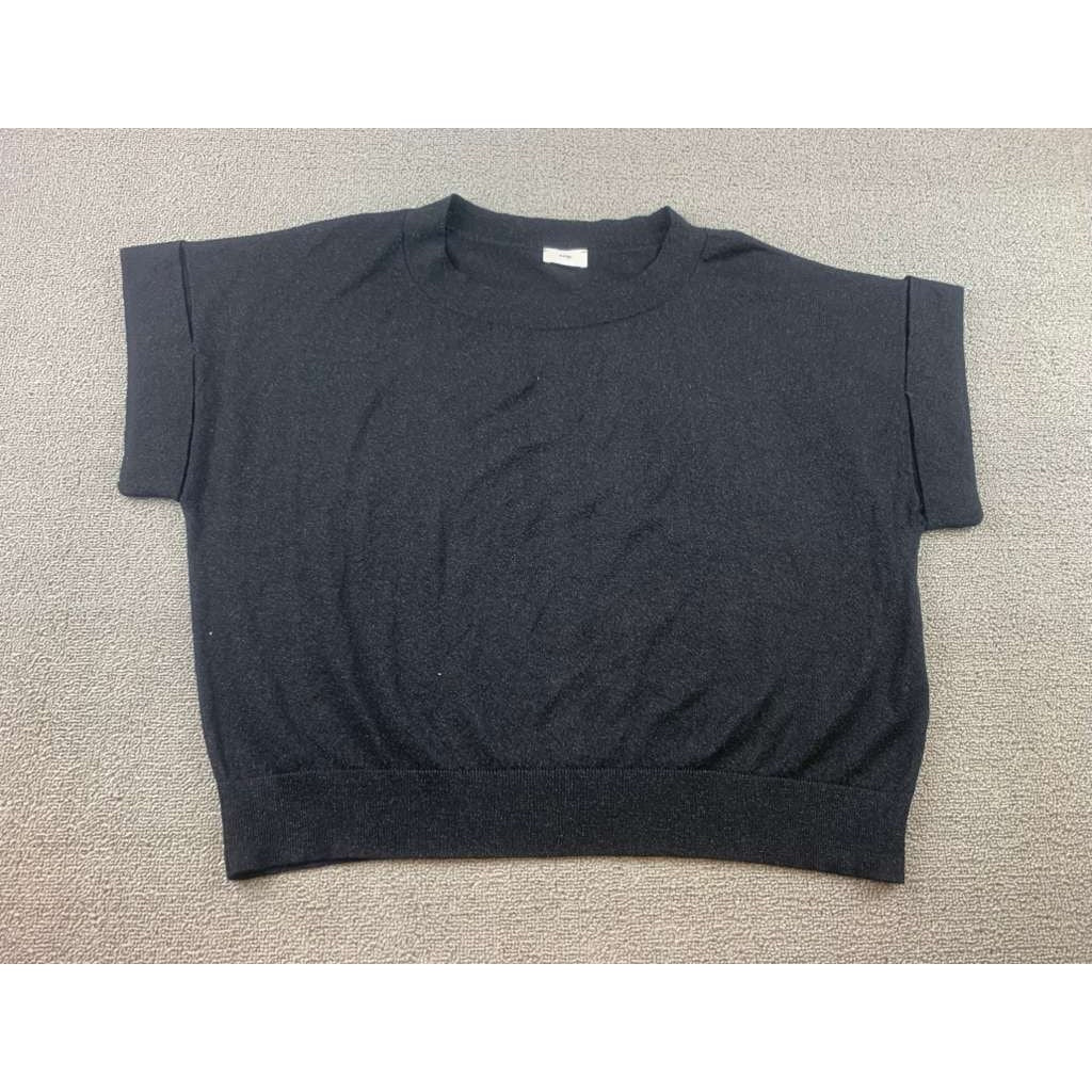 An'ge Women S/M Black Sweater Folded Short Sleeve Dolman Pullover Rib Hem Ange