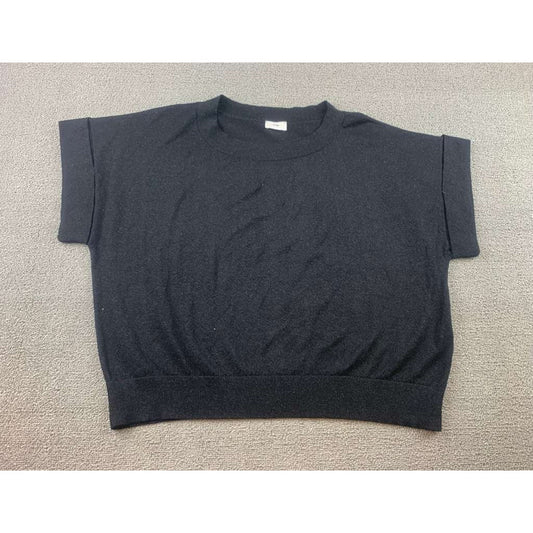 An'ge Women S/M Black Sweater Folded Short Sleeve Dolman Pullover Rib Hem Ange