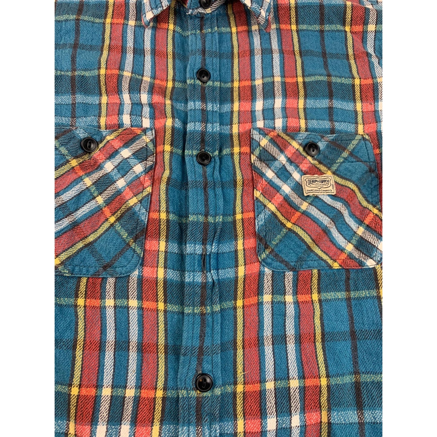 Archived Denim Supply Ralph Lauren Men Medium Blue Red Plaid Button Down Shirt