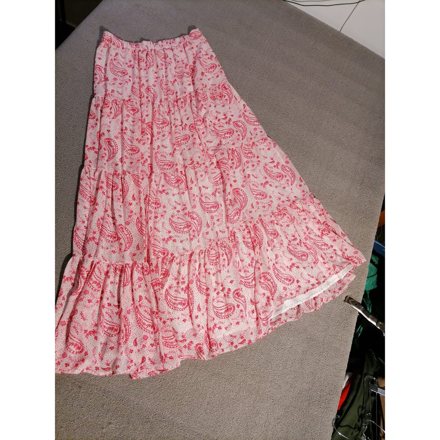 SUGARLIPS Large Female Pink Paisley Print Tiered Bohemian Lightweight Maxi Skirt