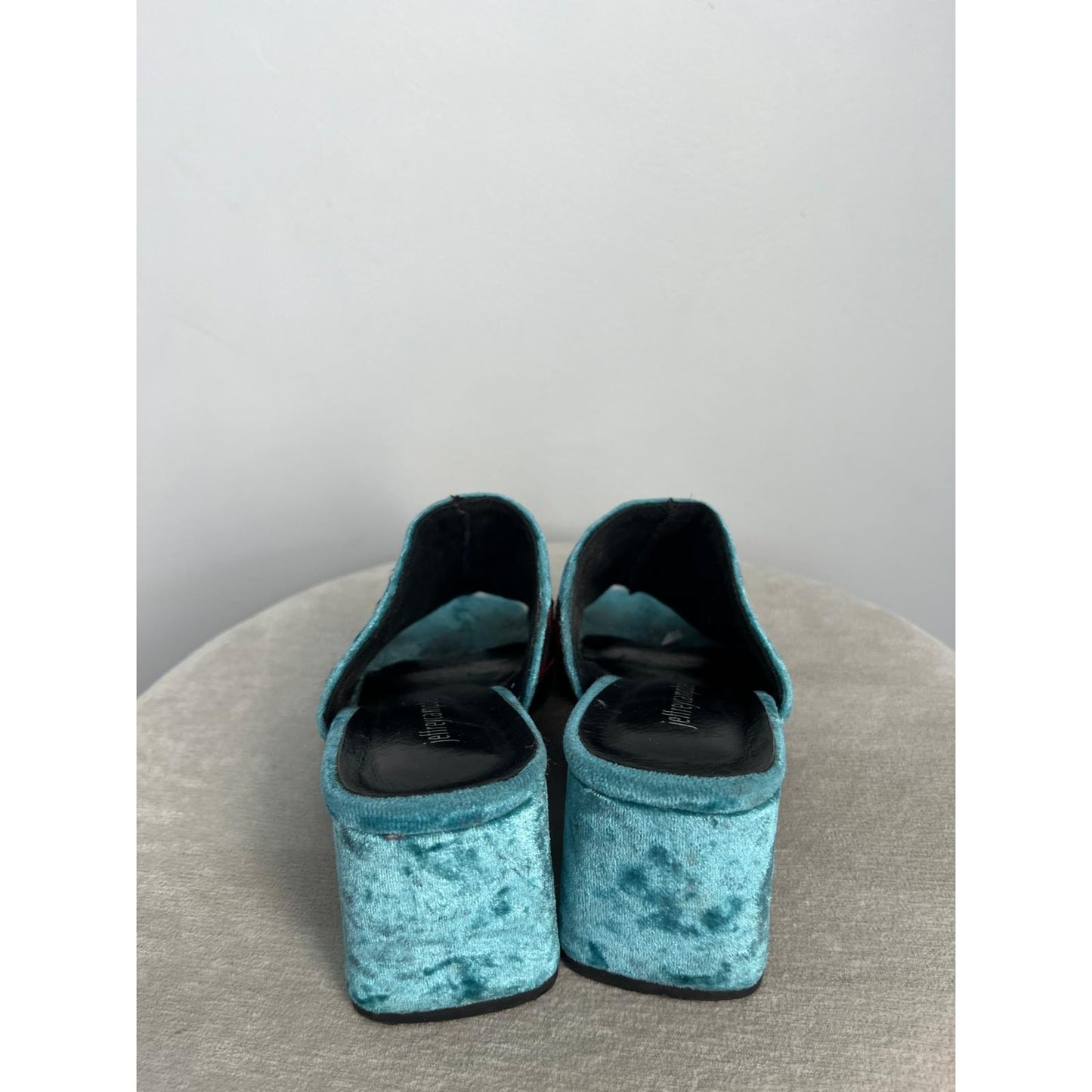 Jeffrey Campbell Velvet Embroidered Women 6 Blue Floral Butterfly Block Heel