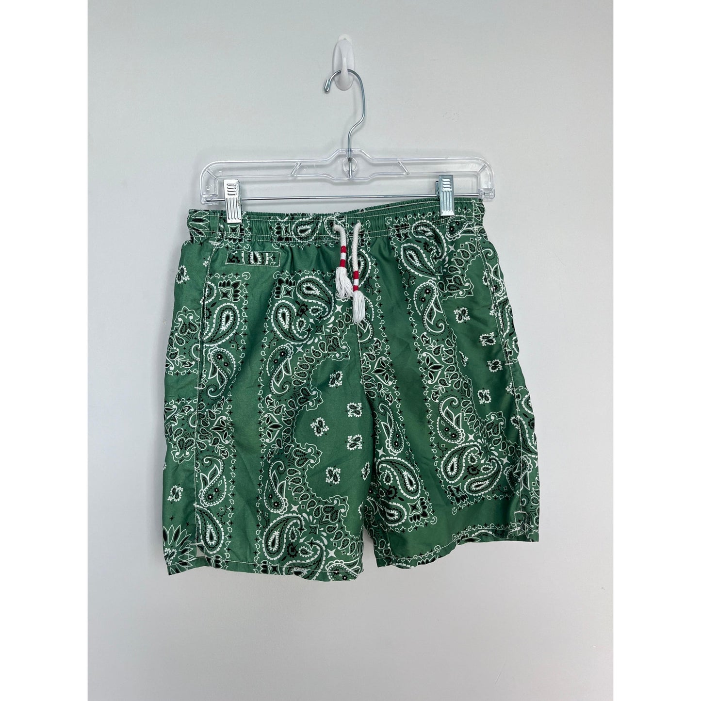 MC2 Saint Barth Swim Trunks Boys 16Y Green Paisley Print Recycled Drawstring