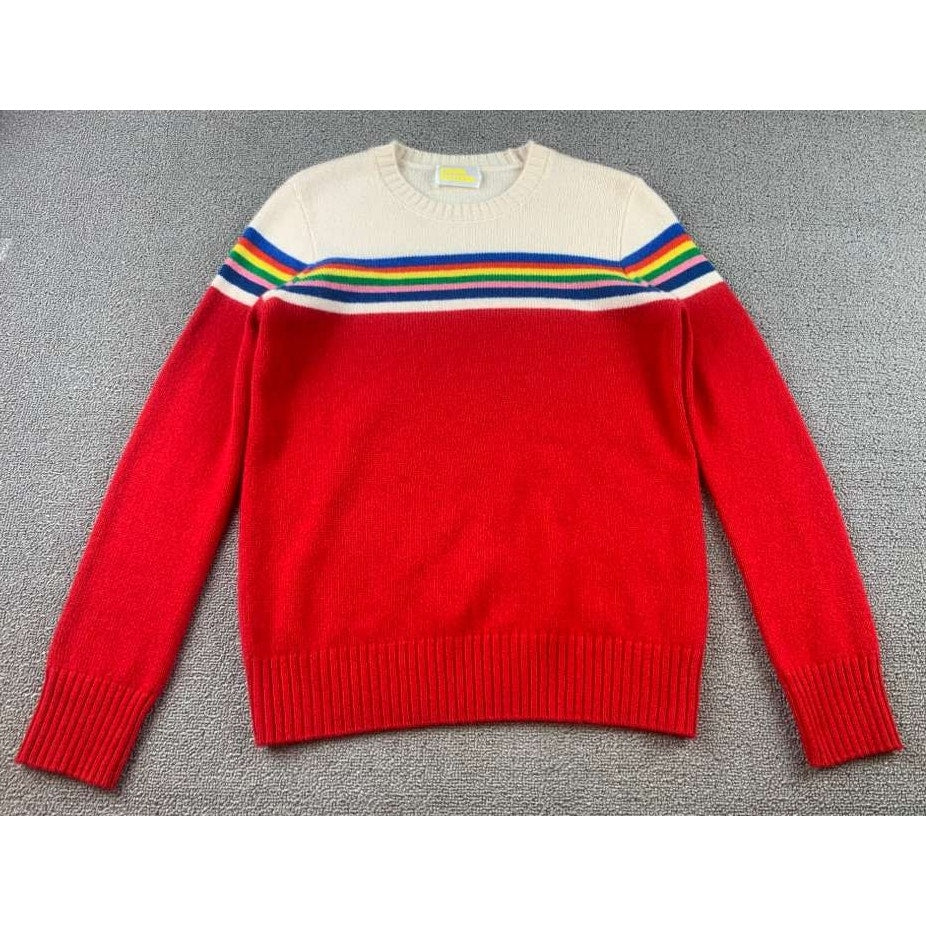 From Future Cashmere Sweater Womens S Red Cream Rainbow Stripe Crewneck