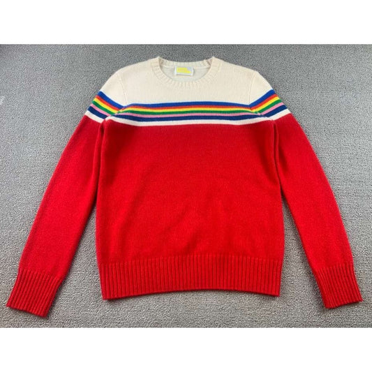 From Future Cashmere Sweater Womens S Red Cream Rainbow Stripe Crewneck