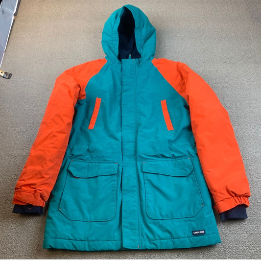 Lands' End Boy's Large 14-16 Orange Blue Teal Waterproof Hooded Parka Jacket