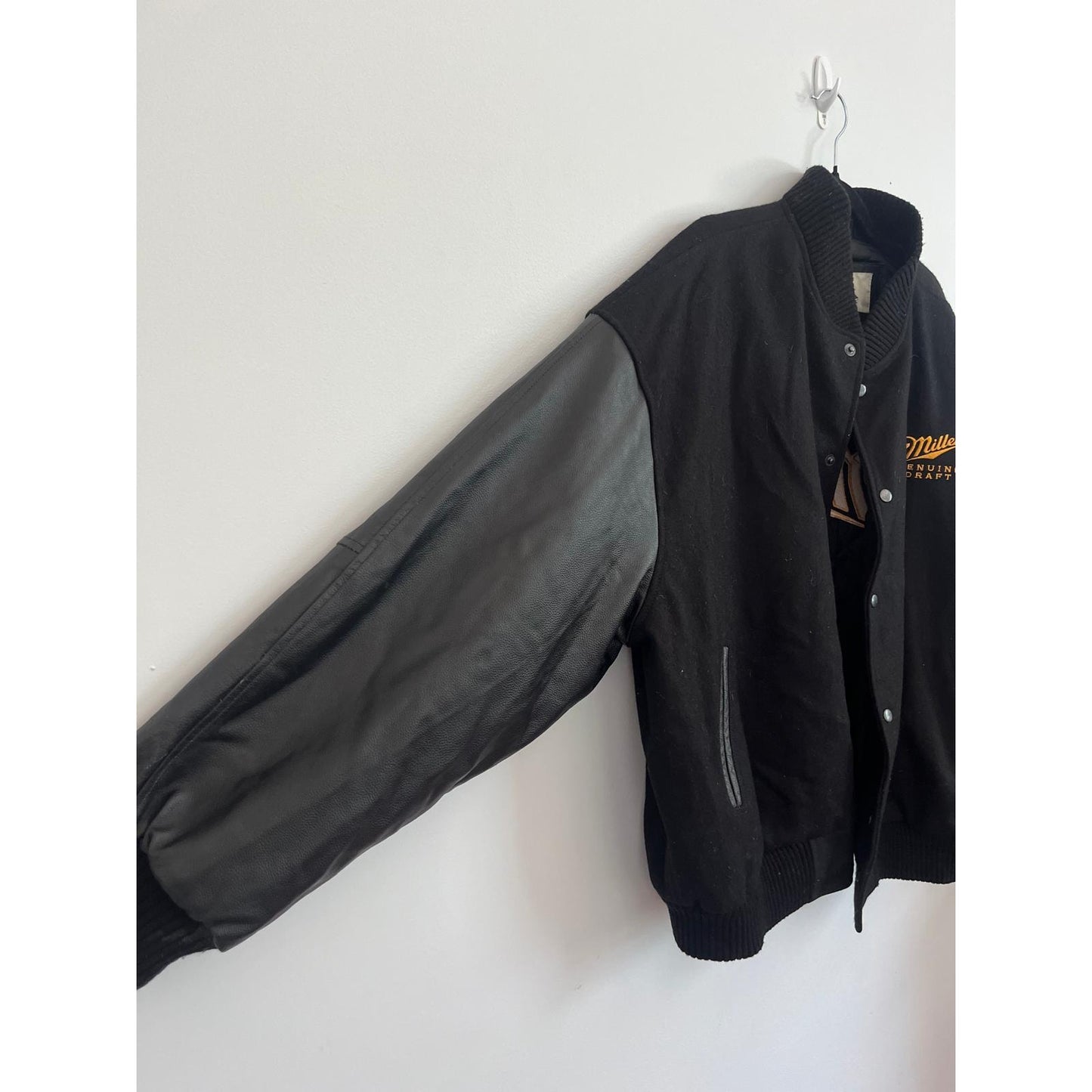 Burk's Bay Miller Varsity Jacket Men 2XL Black Wool Leather Bomber Coat