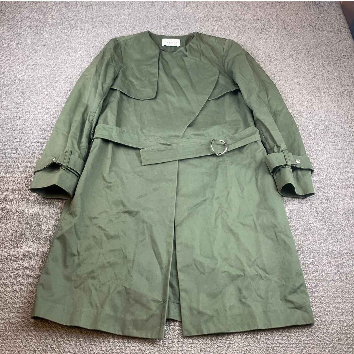 Sandro Paris Women's 36 Belted Green Trench Coat 100% Cotton