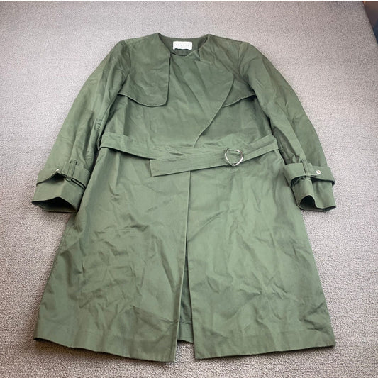 Sandro Paris Women's 36 Belted Green Trench Coat 100% Cotton