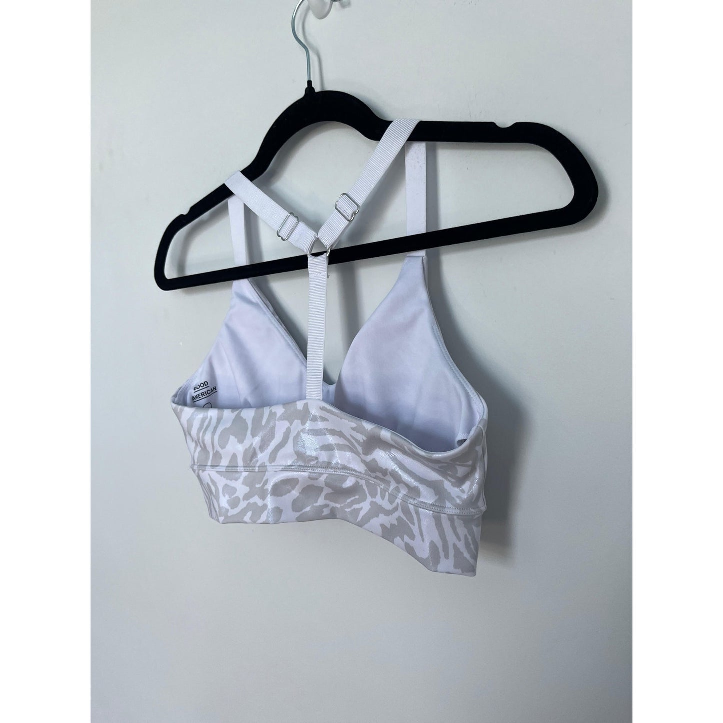 Good American Sports Bra Women Size 2 White Leopard Print Stretch Crossback