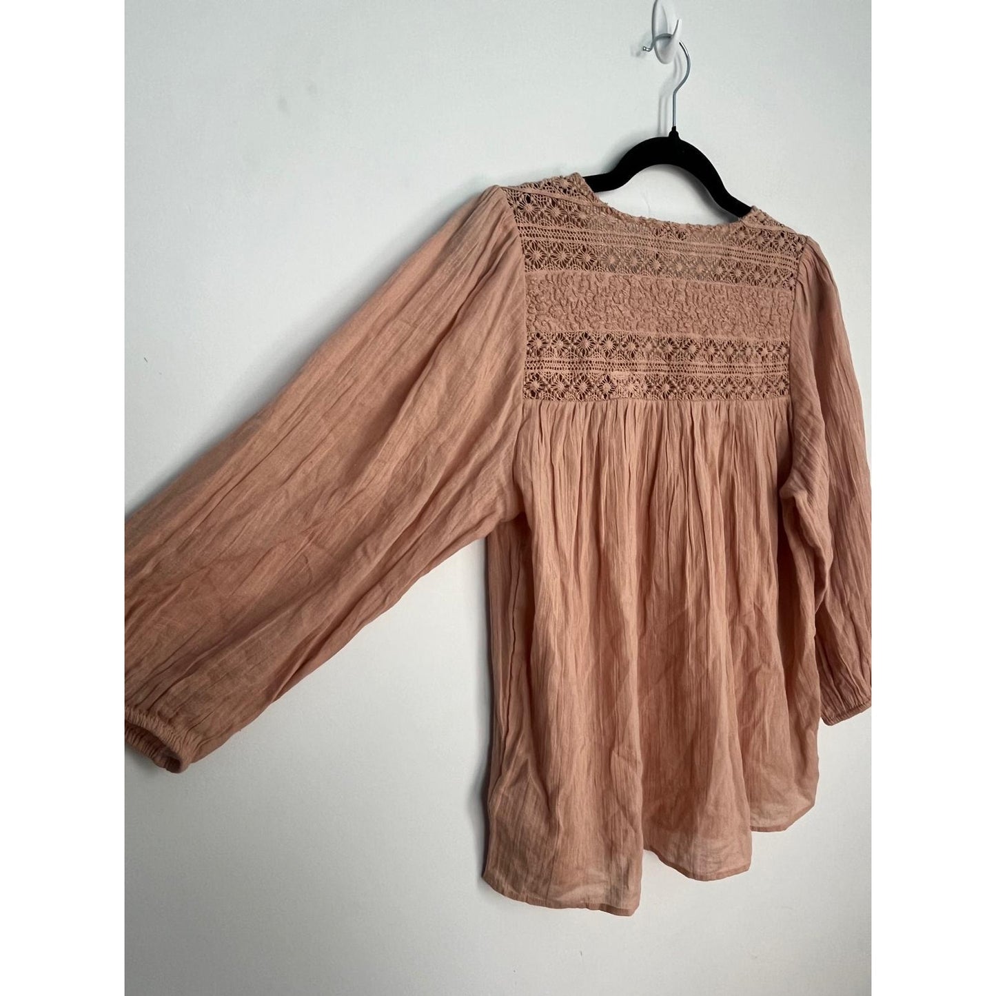 Joie Boho Peasant Blouse Women S Pink Crochet Lace Gauze Cotton Top