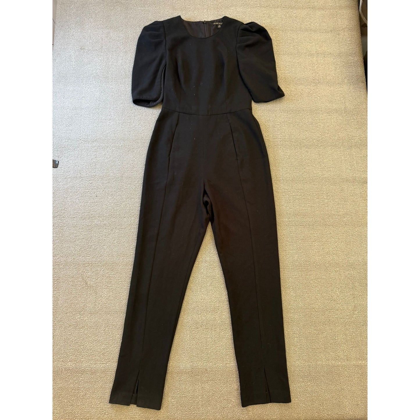 Black Halo Women's Size 4 Black Puff Sleeve Tailored Jumpsuit Dressy Formal