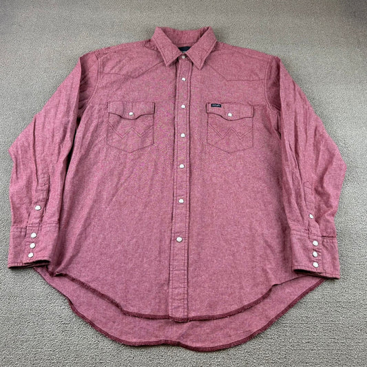 Wrangler Men XL Red Shirt Long Sleeves Western Button Snap Closure Rough Collar