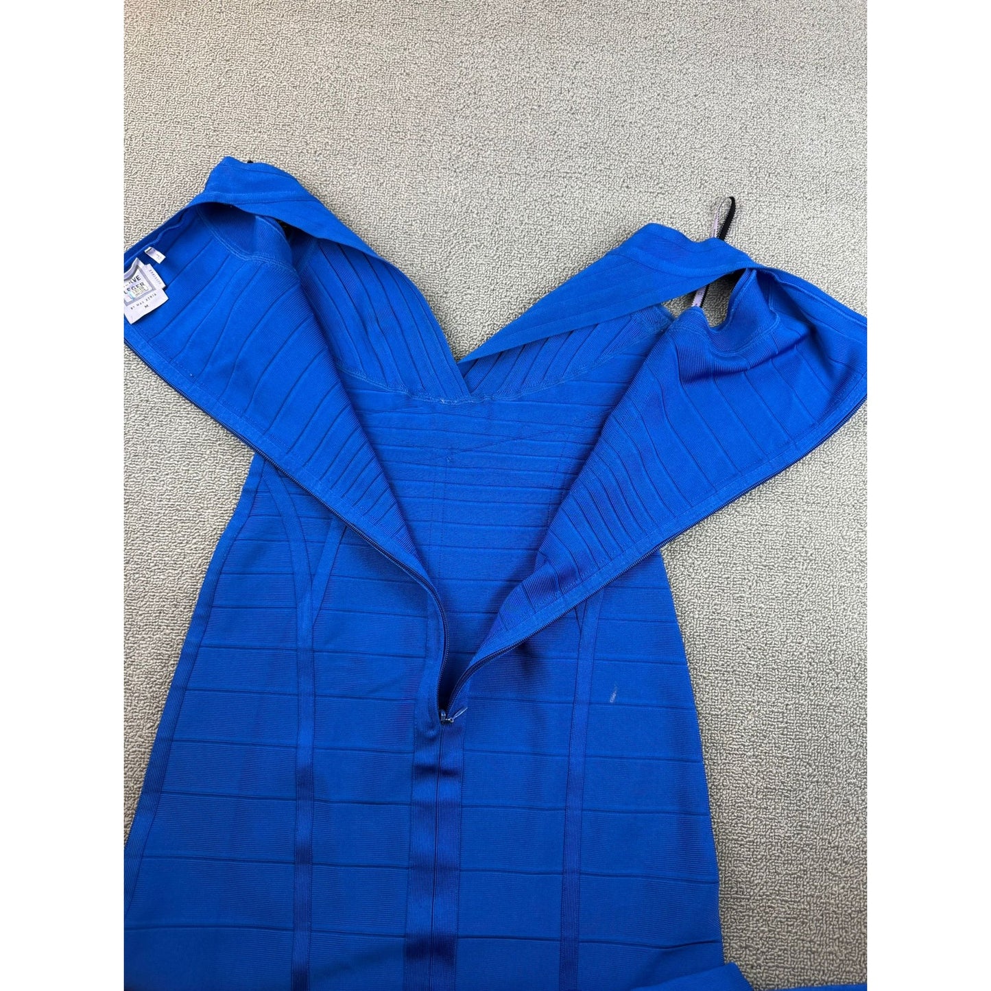 Hervé Léger Women's Medium Blue V Neck Dress Gown
