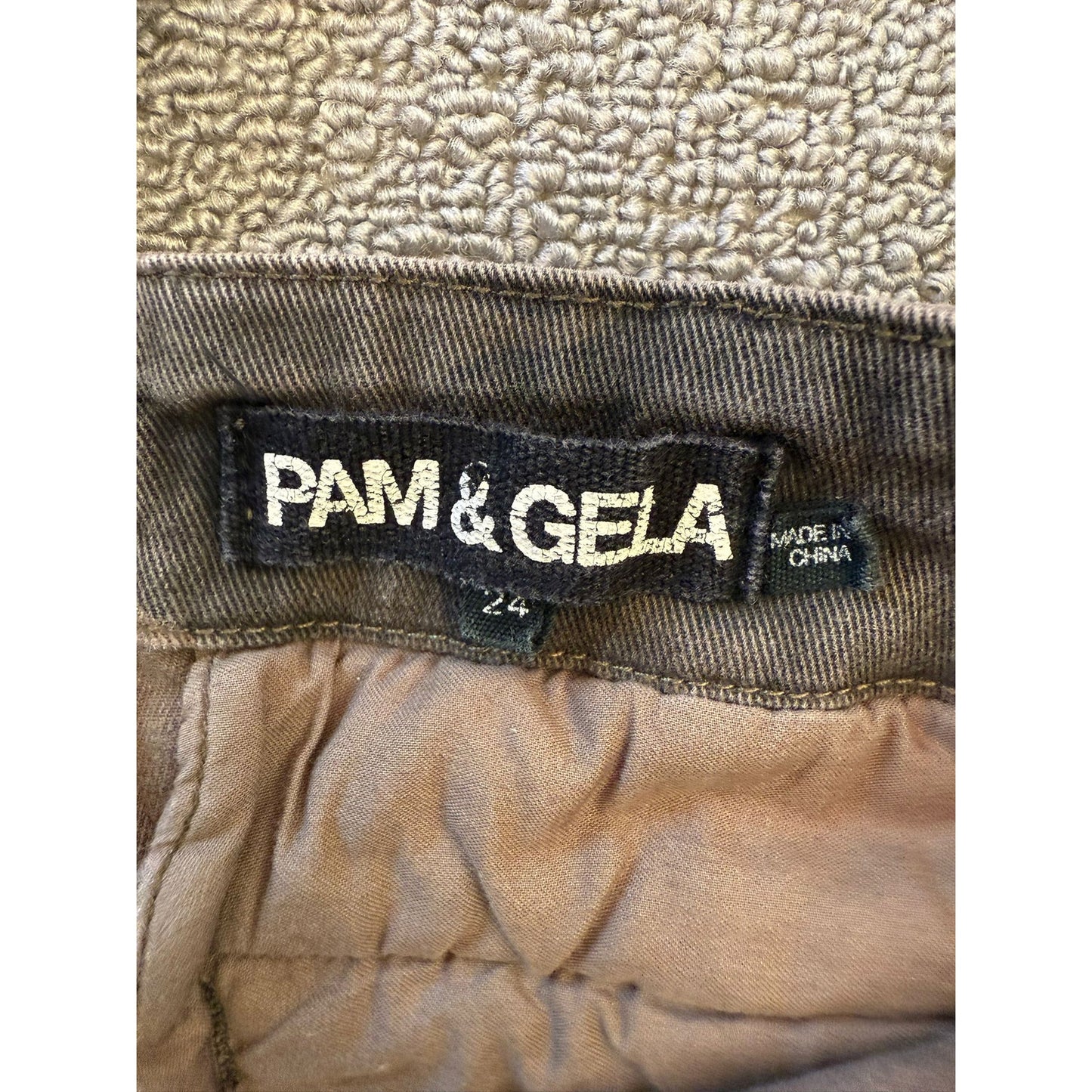 PAM & GELA Women's 24 Camo Camouflage Red Yellow Stripe Distressed Pants