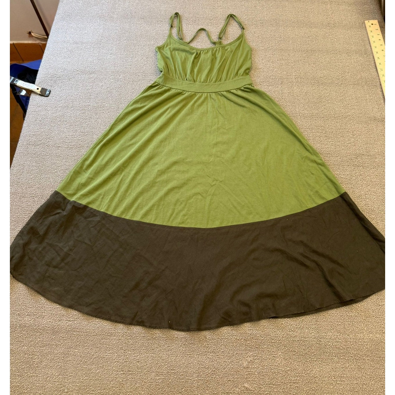 Theory Women Size S Green Brown Strappy Dress Colorblock Summer Apparel