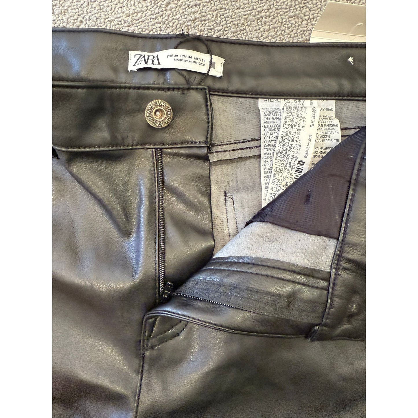 ZARA Women's Size 6 Black Faux Leather Mini Flare Pants