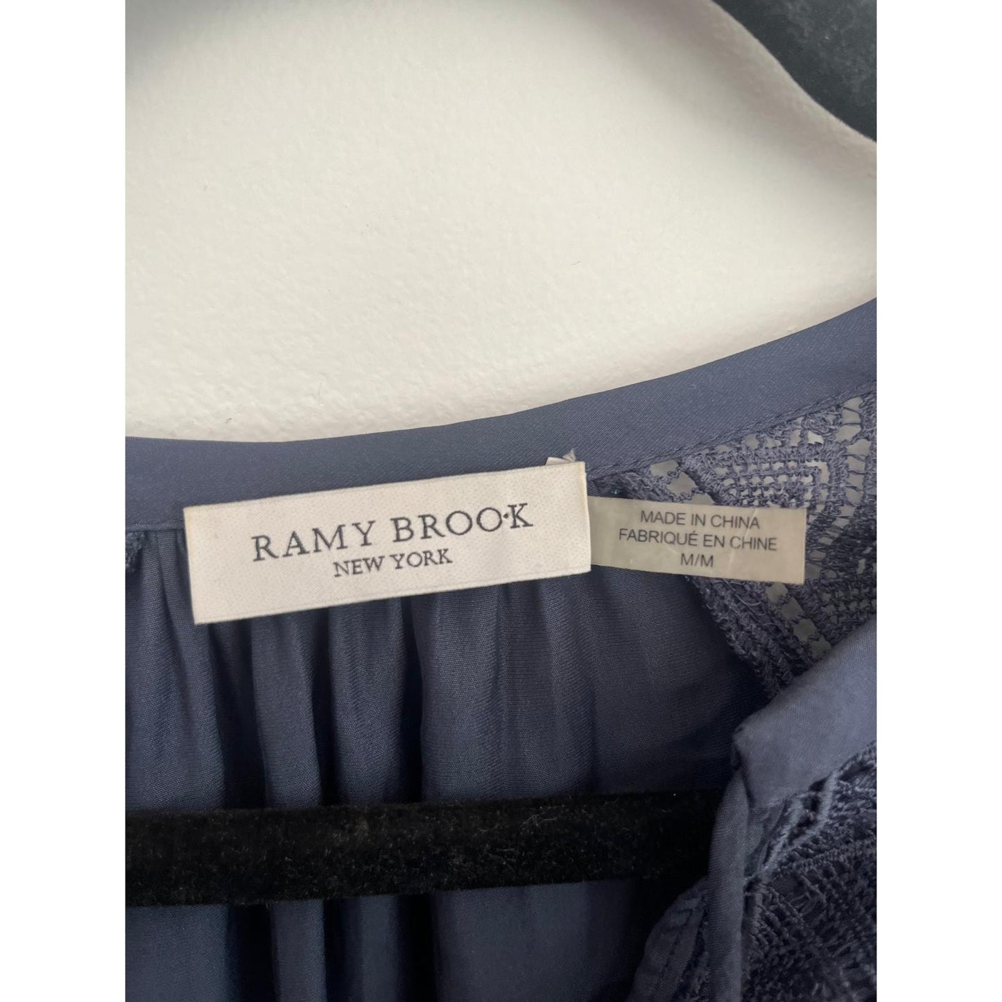 Ramy Brook Mini Dress Women M Navy Blue Lace Panel Long Sleeve Boho
